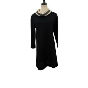 Vtg 60s Stacy Ames Black Shift Dress Knit Cowl‎ Neck Mod Gogo 34"waist